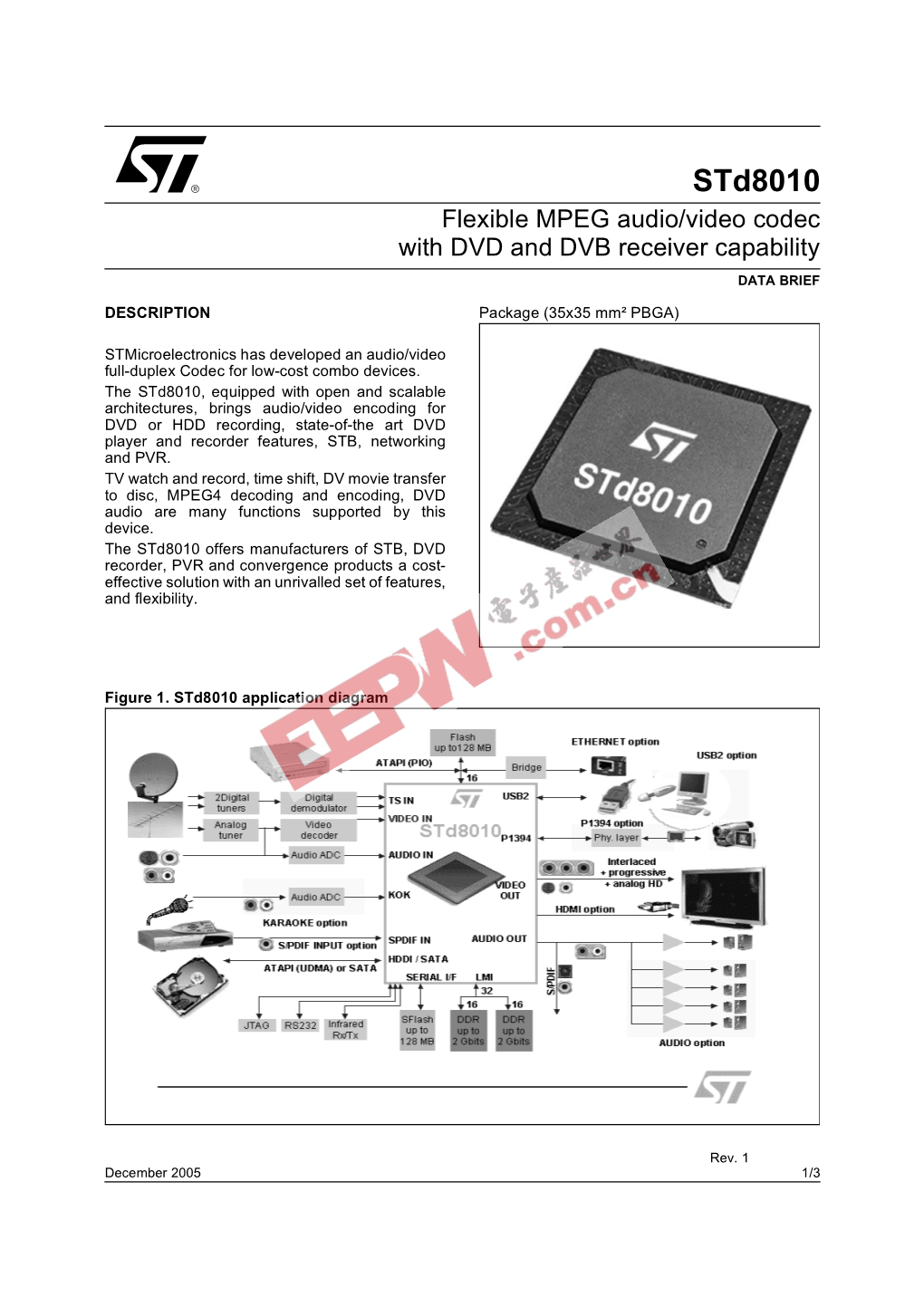 Std8010 Flexible MPEG Audio/Video Codec with DVD and DVB Receiver Capability