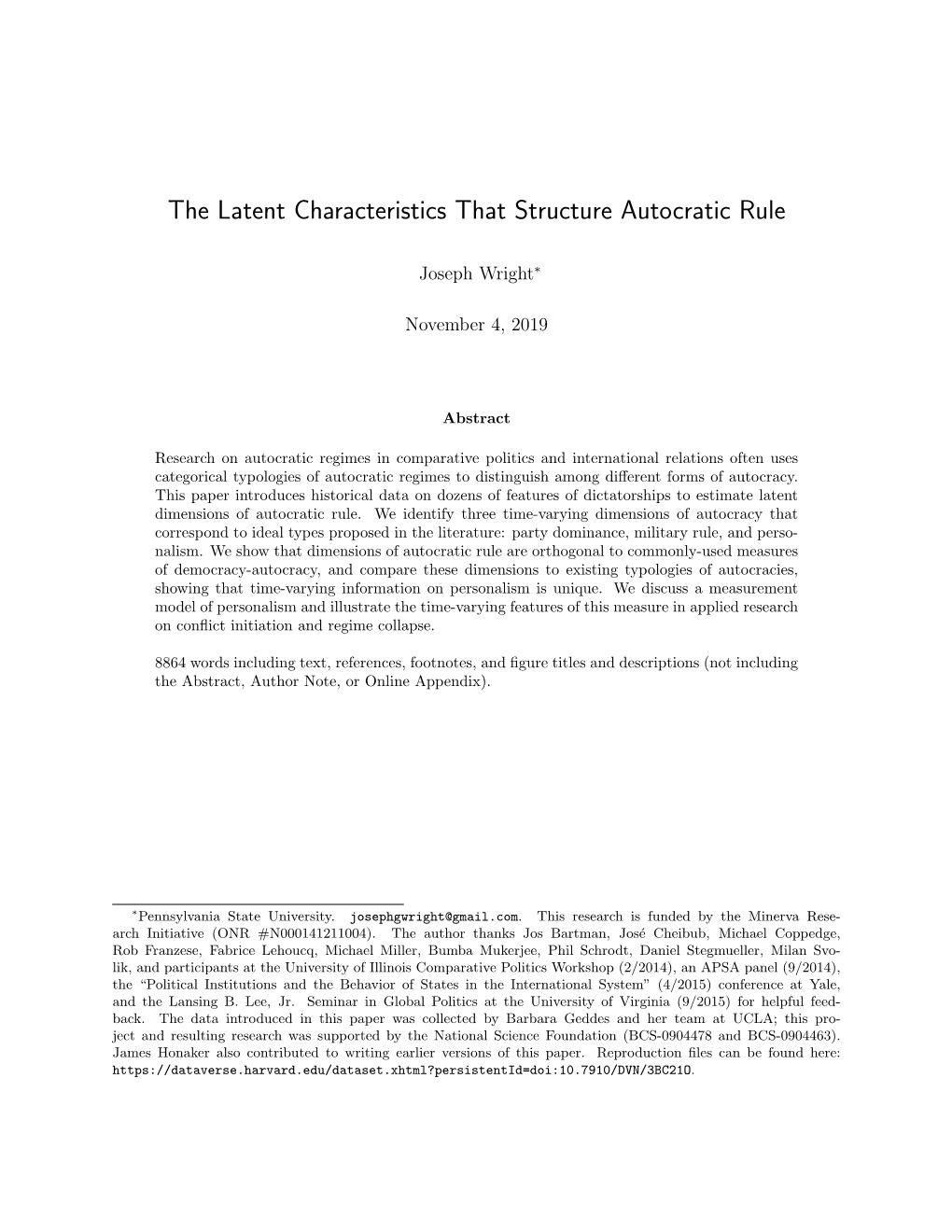 The Latent Characteristics That Structure Autocratic Rule