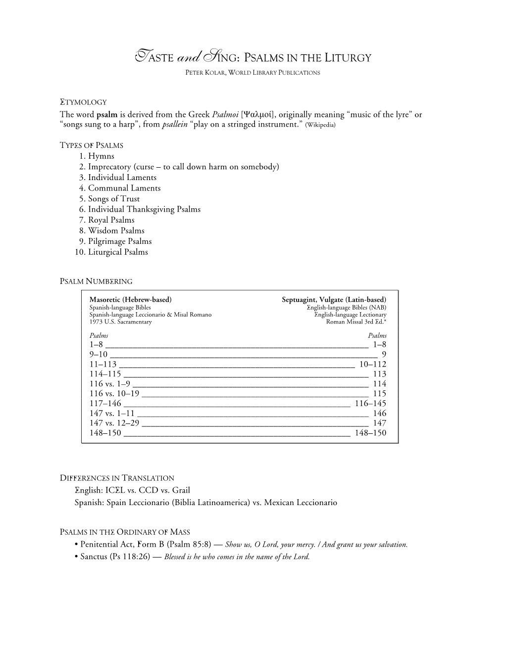 Psalms Workshop Handout