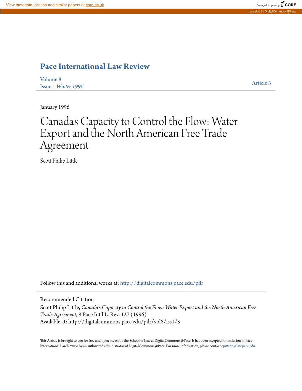 Water Export and the North American Free Trade Agreement Scott Hip Lip Little