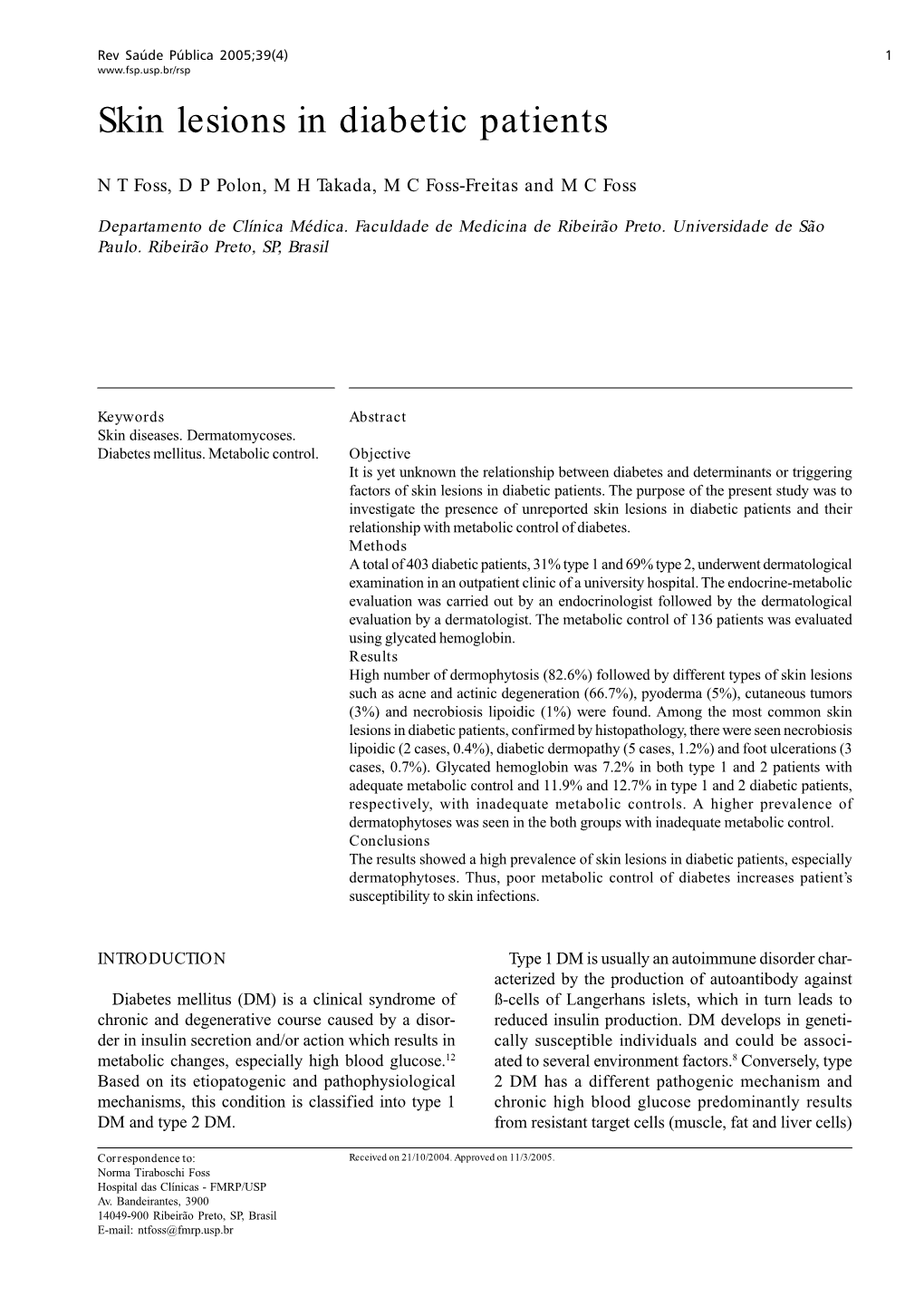 Skin Lesions in Diabetic Patients