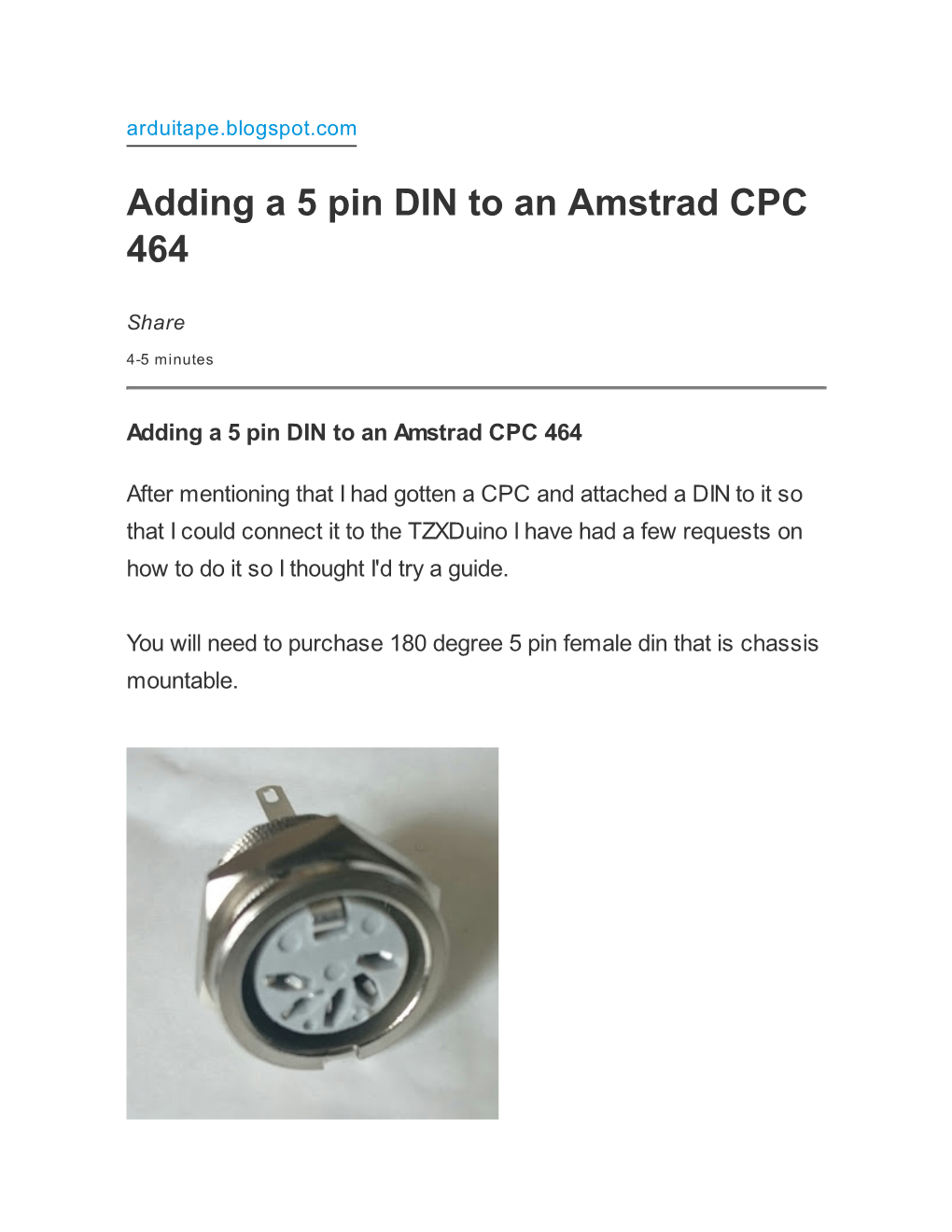 Adding a 5 Pin DIN to an Amstrad CPC 464