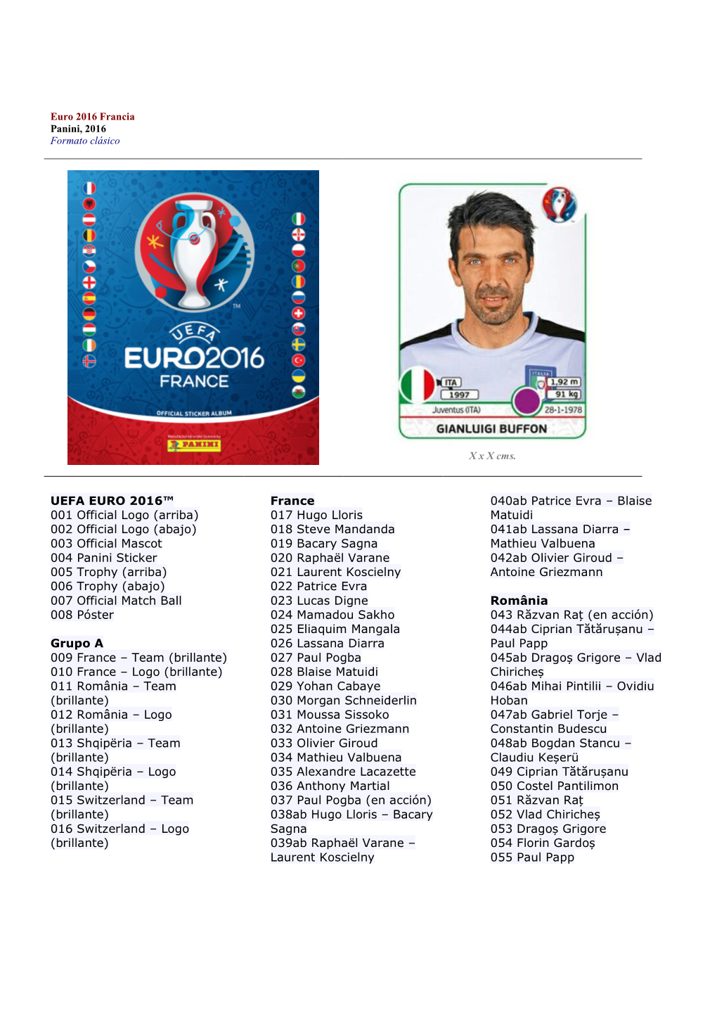 2016 Panini Euro Francia