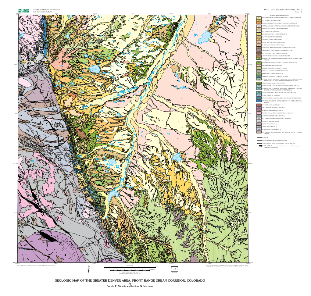 GEOLOGIC MAP of the GREATER DENVER AREA, FRONT RANGE URBAN CORRIDOR, COLORADO by Donald E