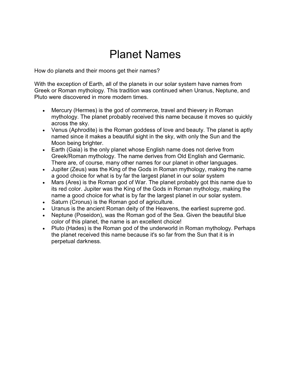 Planet Names