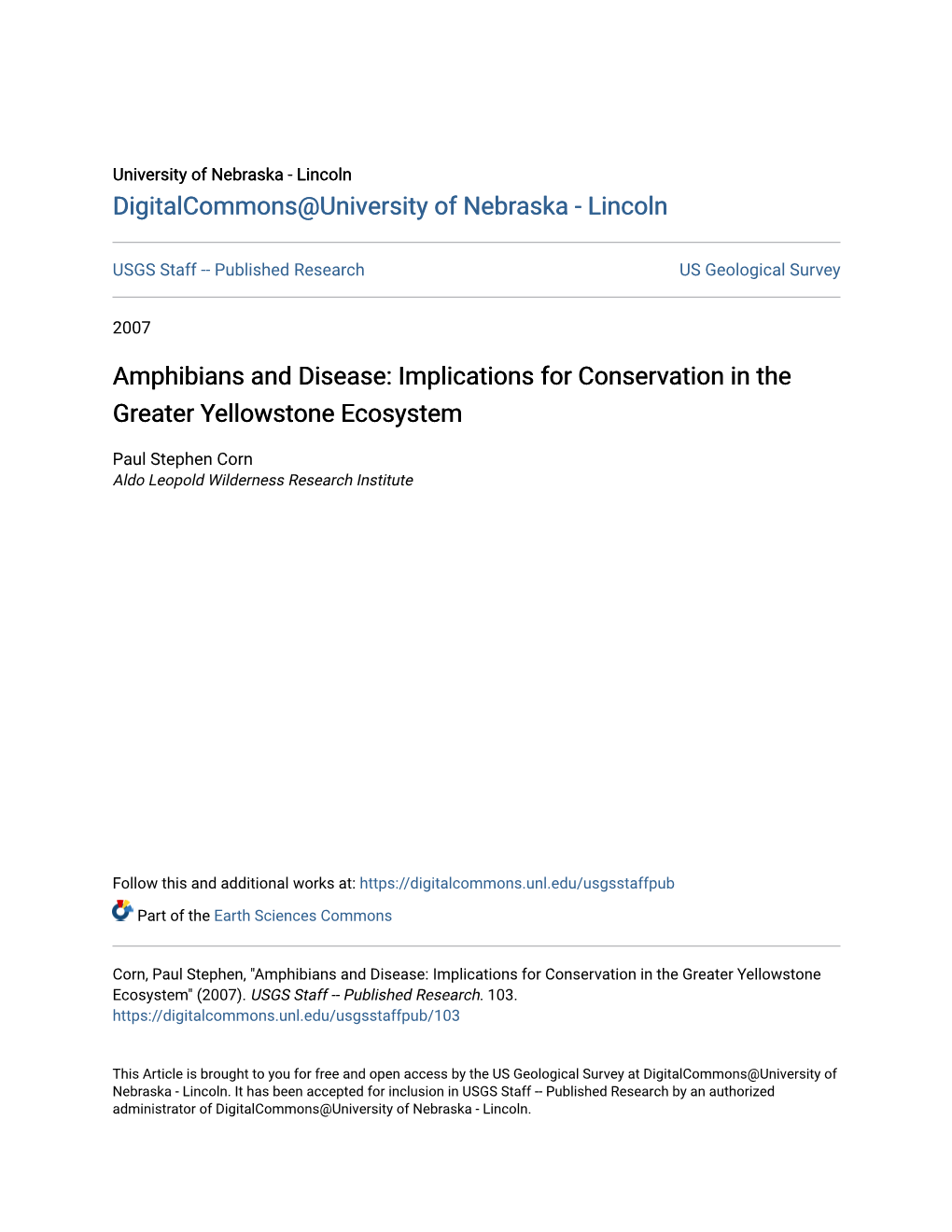 Amphibians and Disease: Implications for Conservation in the Greater Yellowstone Ecosystem