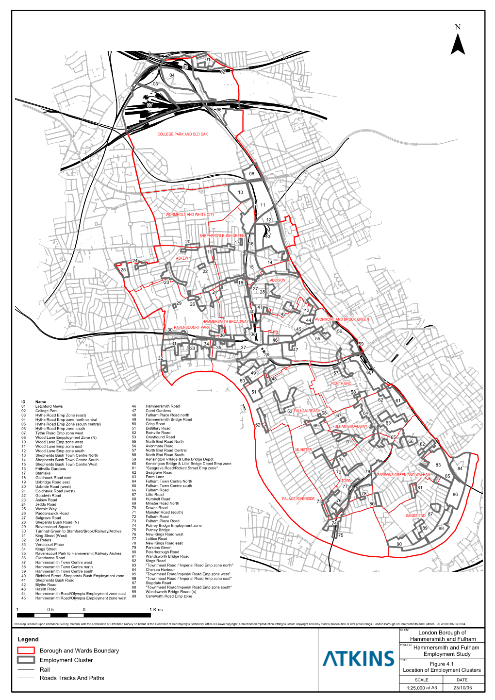 Legend Borough and Wards Boundary Employment Cluster Rail