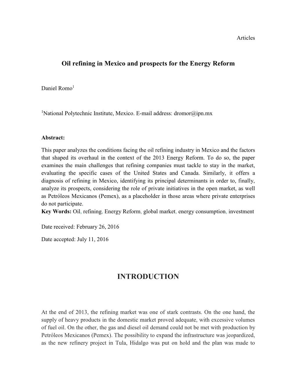 Oil Refining in Mexico and Prospects for the Energy Reform