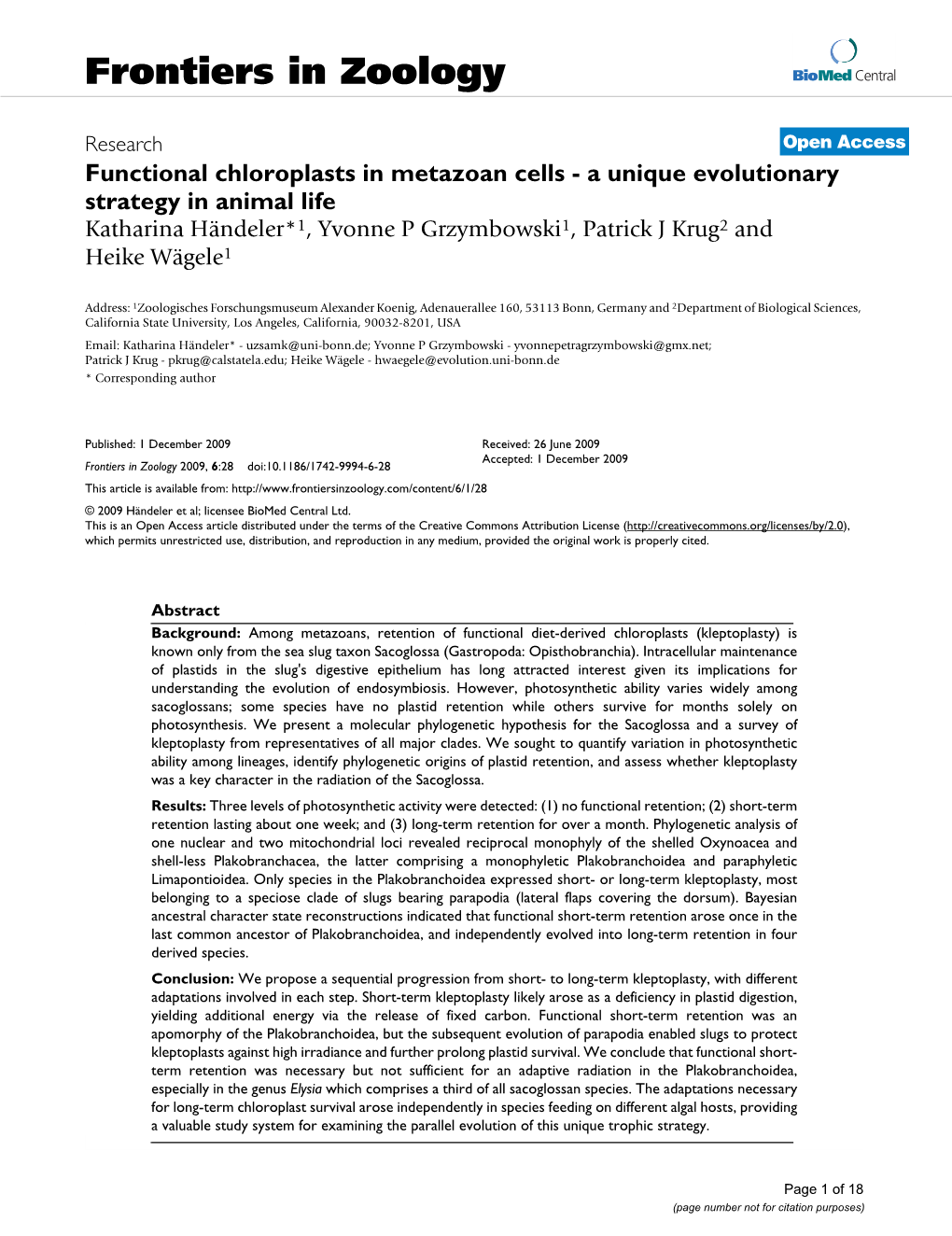 Frontiers in Zoology Biomed Central