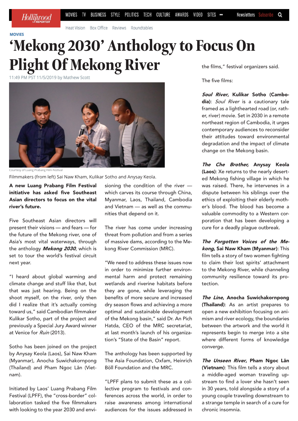 Mekong 2030’ Anthology to Focus on Plight of Mekong River ������������������������������������ �����������
