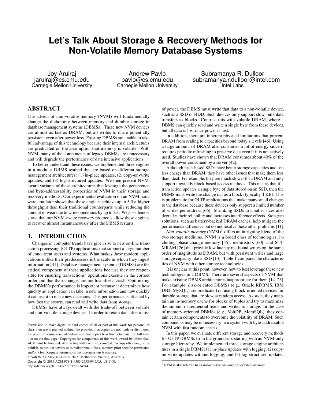 Let's Talk About Storage & Recovery Methods for Non-Volatile Memory