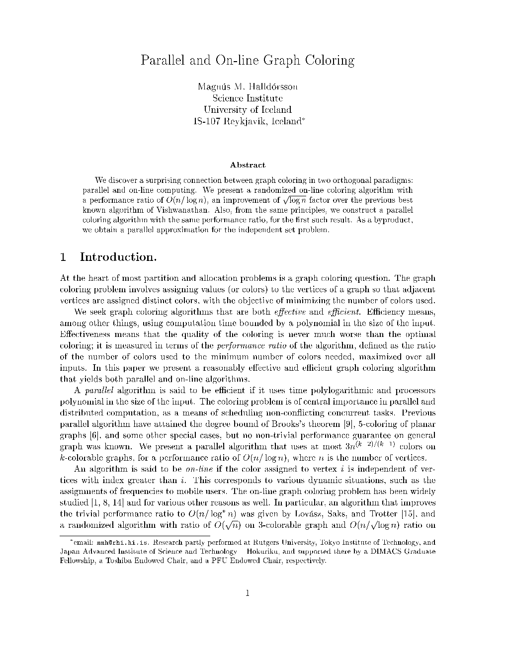 Parallel and On-Line Graph Coloring 1 Introduction