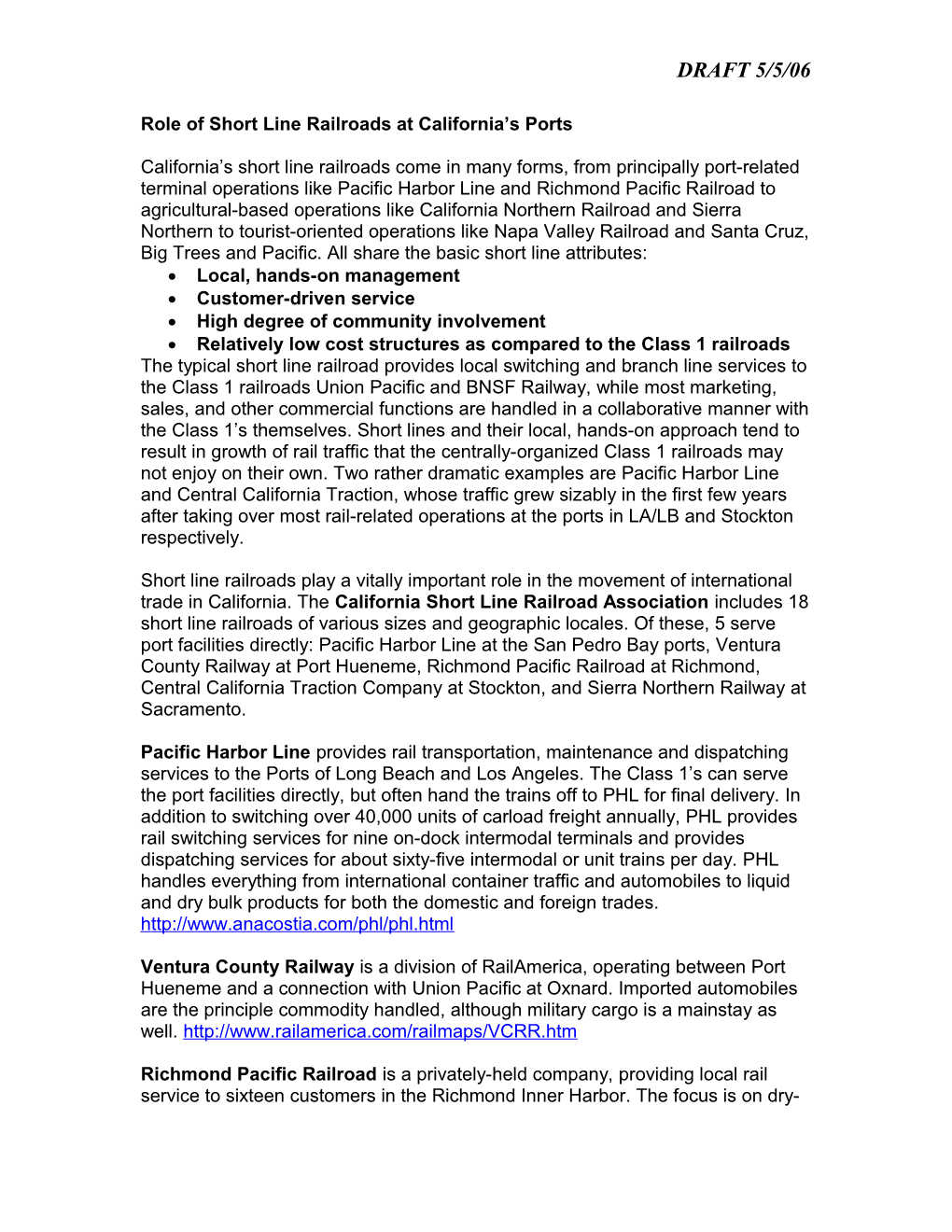 Role of Short Line Railroads at California S Ports