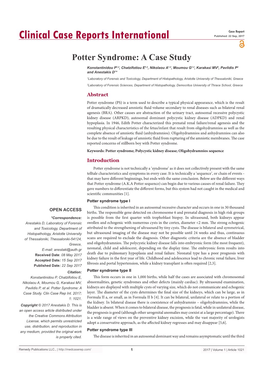 Potter Syndrome: a Case Study