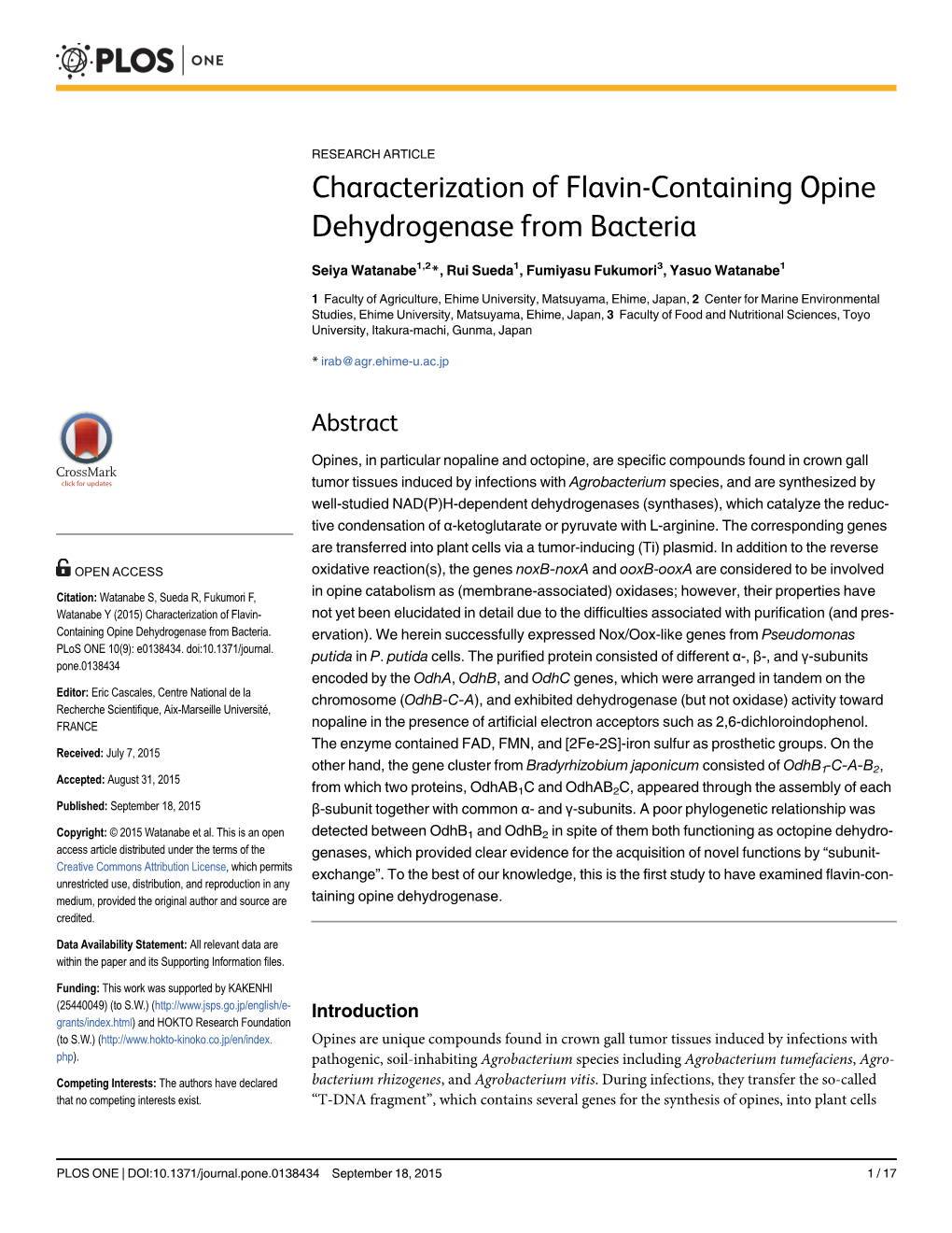 Characterization of Flavin-Containing Opine Dehydrogenase from Bacteria