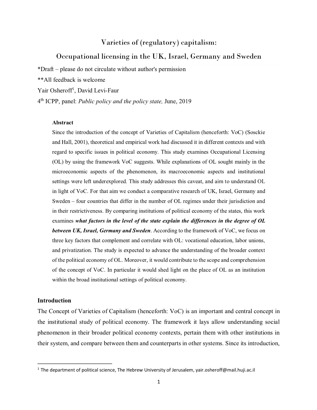 Varieties of (Regulatory) Capitalism: Occupational Licensing in the UK