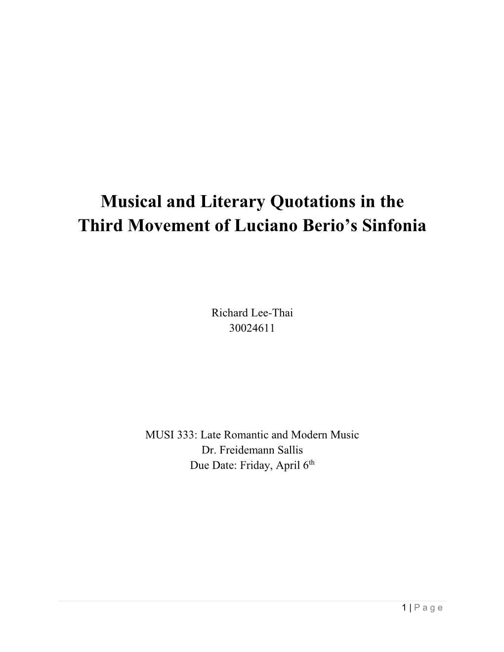 Musical and Literary Quotations in the Third Movement of Luciano Berio's