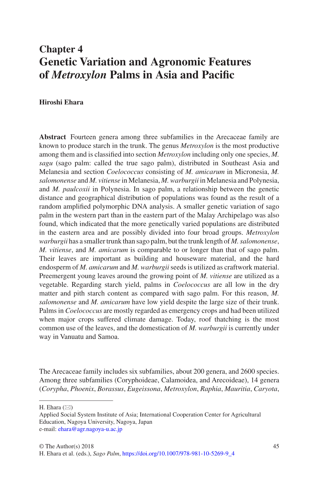 Genetic Variation and Agronomic Features of Metroxylon Palms in Asia and Pacific