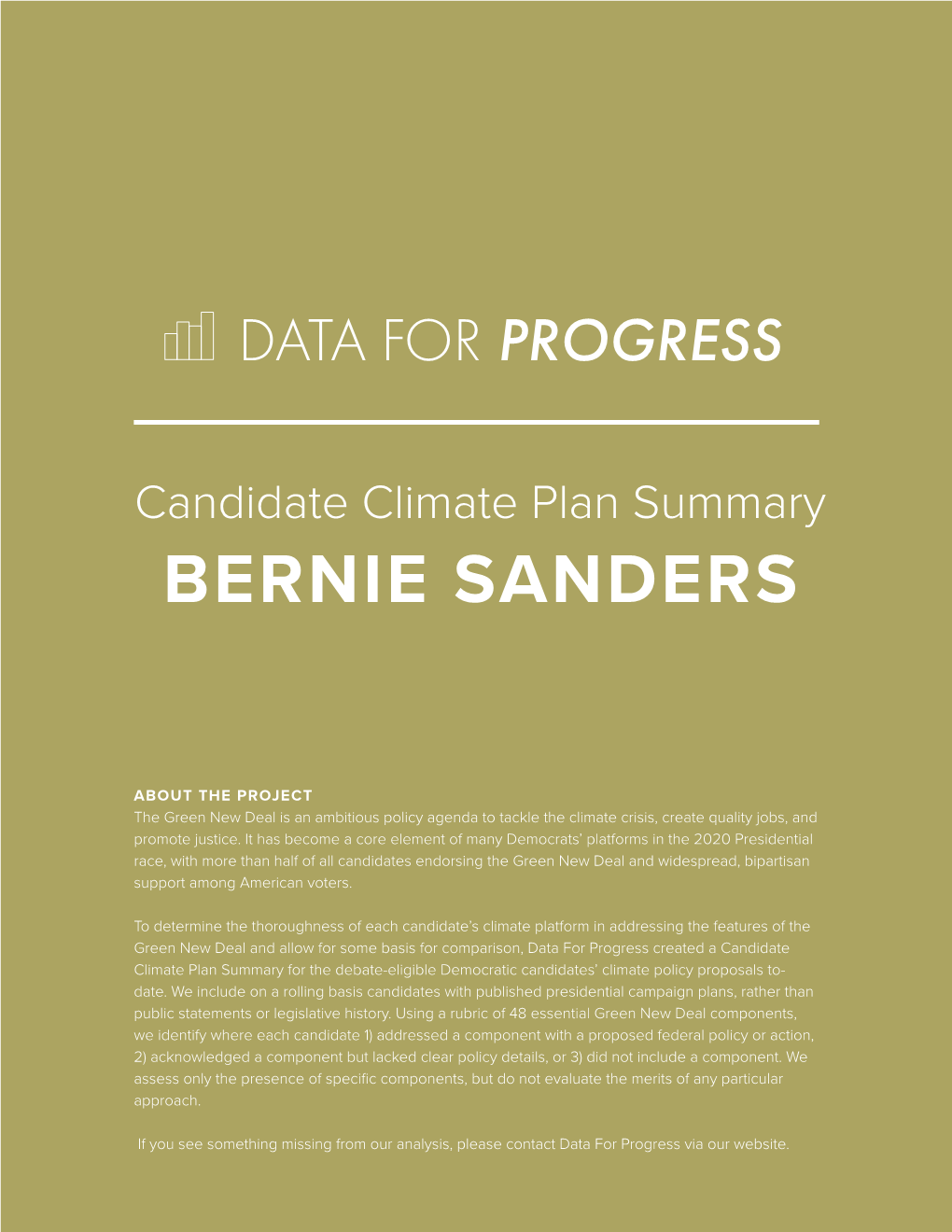 Candidate Climate Plan Summary BERNIE SANDERS