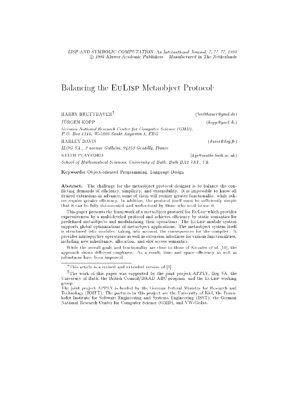 BALANCING the Eulisp METAOBJECT PROTOCOL 