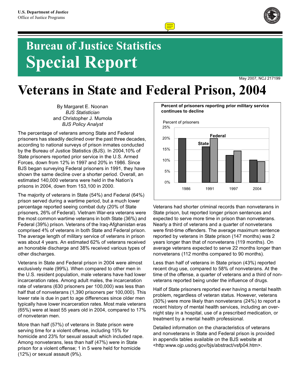 Veterans in State and Federal Prison, 2004