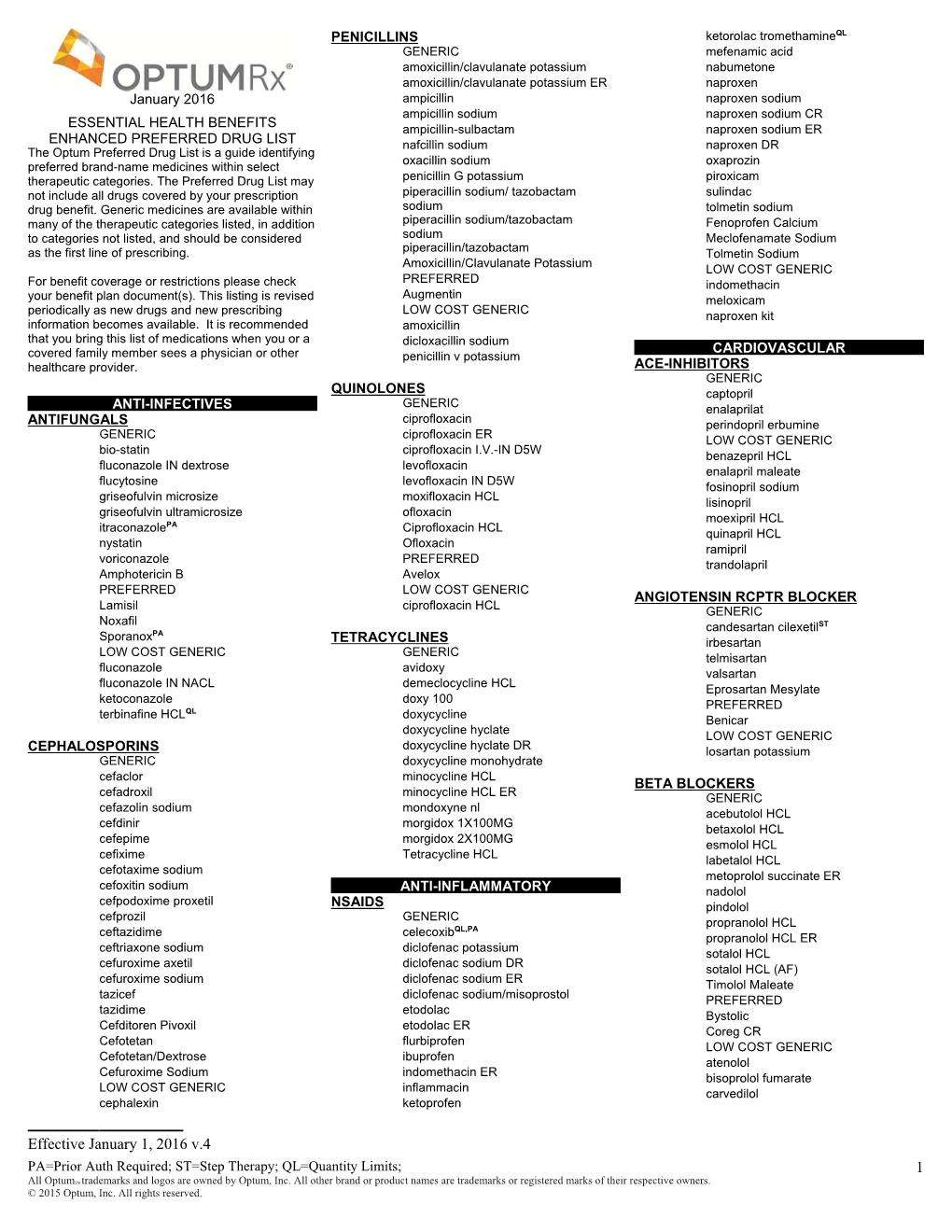 Optum Essential Health Benefits Enhanced Formulary PDL January