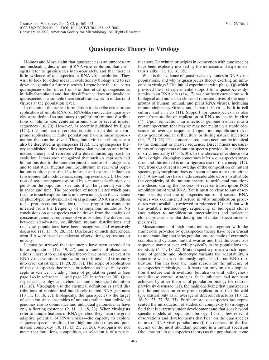 Quasispecies Theory in Virology