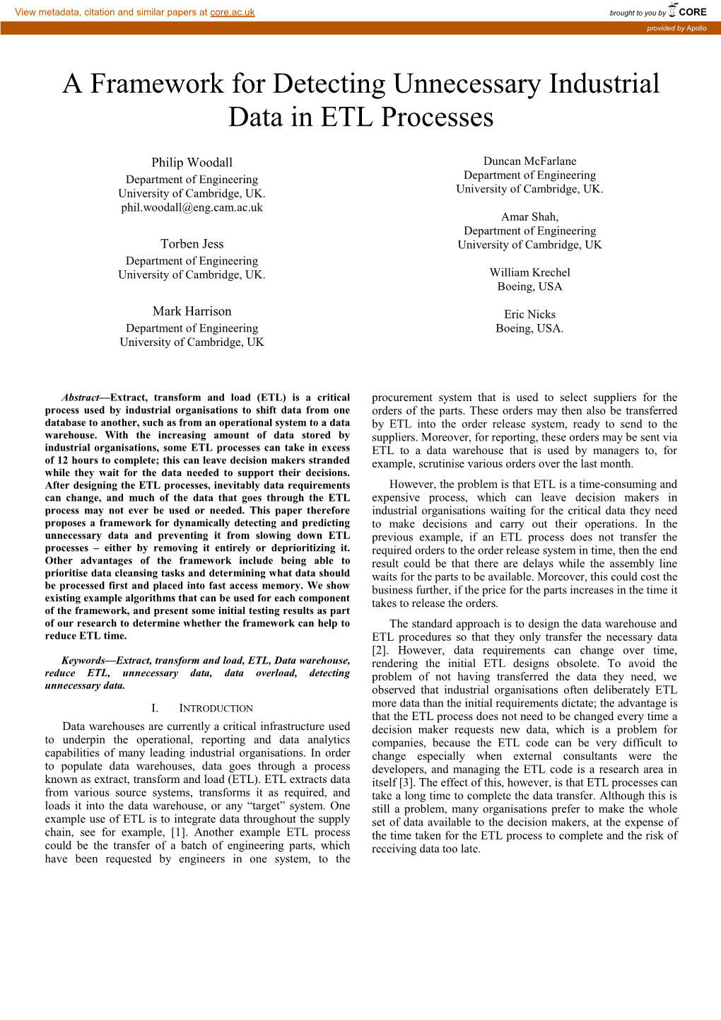 A Framework for Detecting Unnecessary Industrial Data in ETL Processes