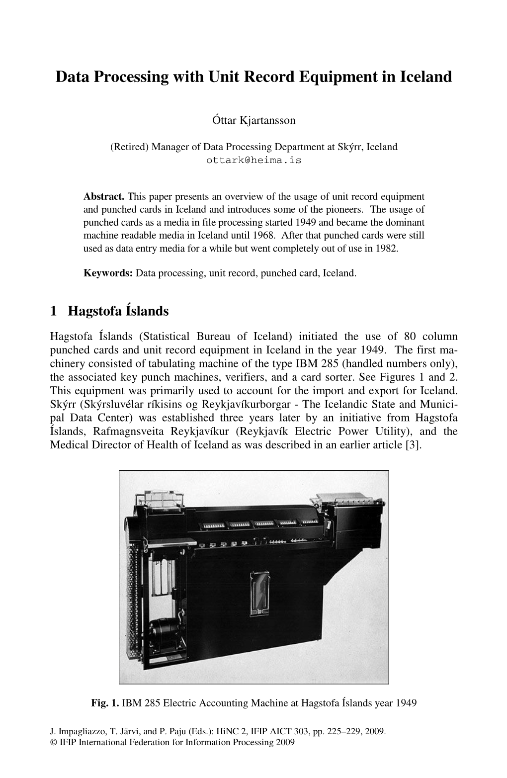 Data Processing with Unit Record Equipment in Iceland