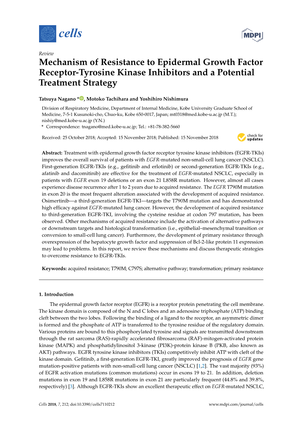 Mechanism of Resistance to Epidermal Growth Factor Receptor-Tyrosine Kinase Inhibitors and a Potential Treatment Strategy