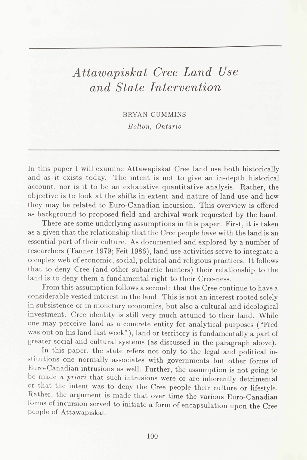 Attawapiskat Cree Land Use and State Intervention