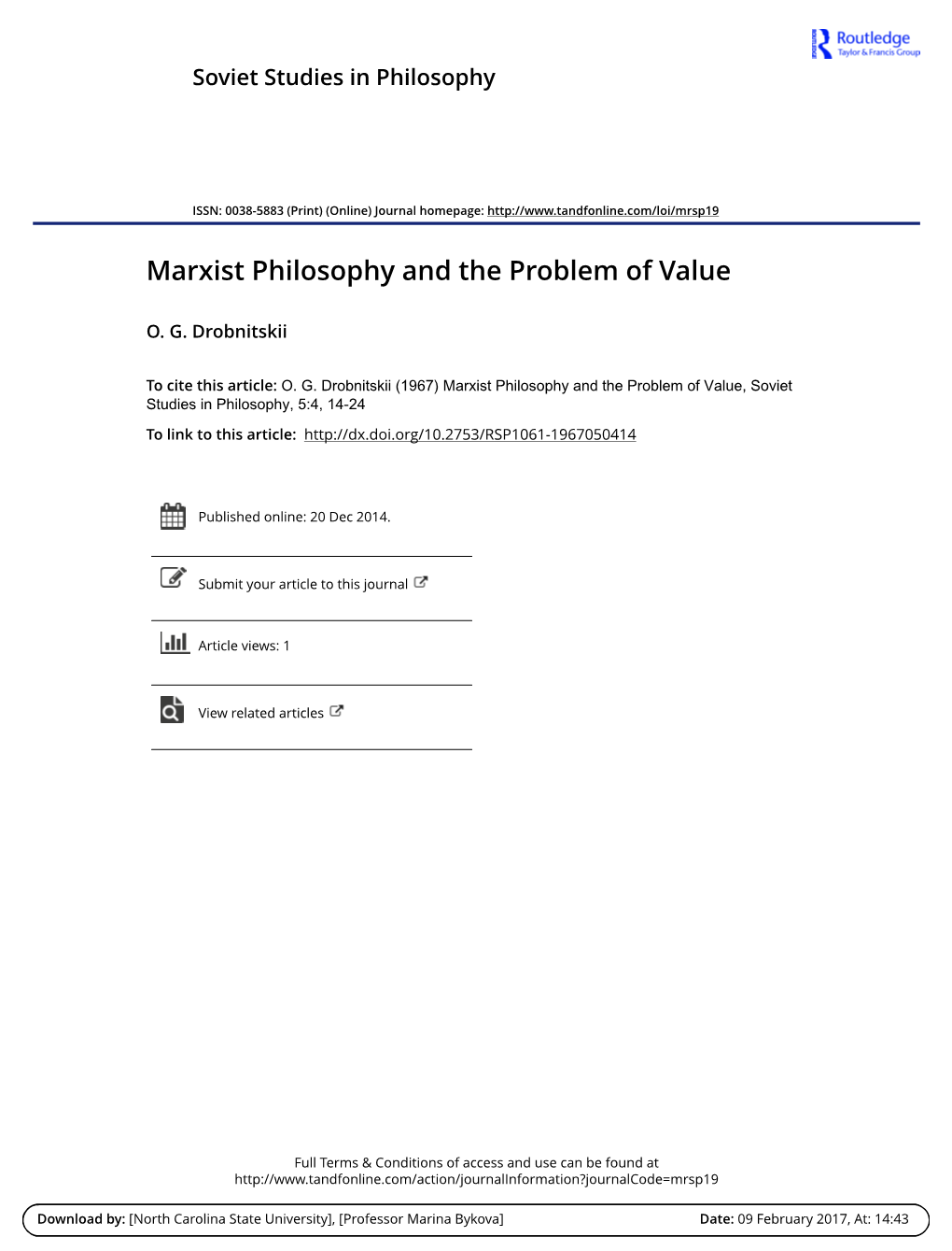 Marxist Philosophy and the Problem of Value