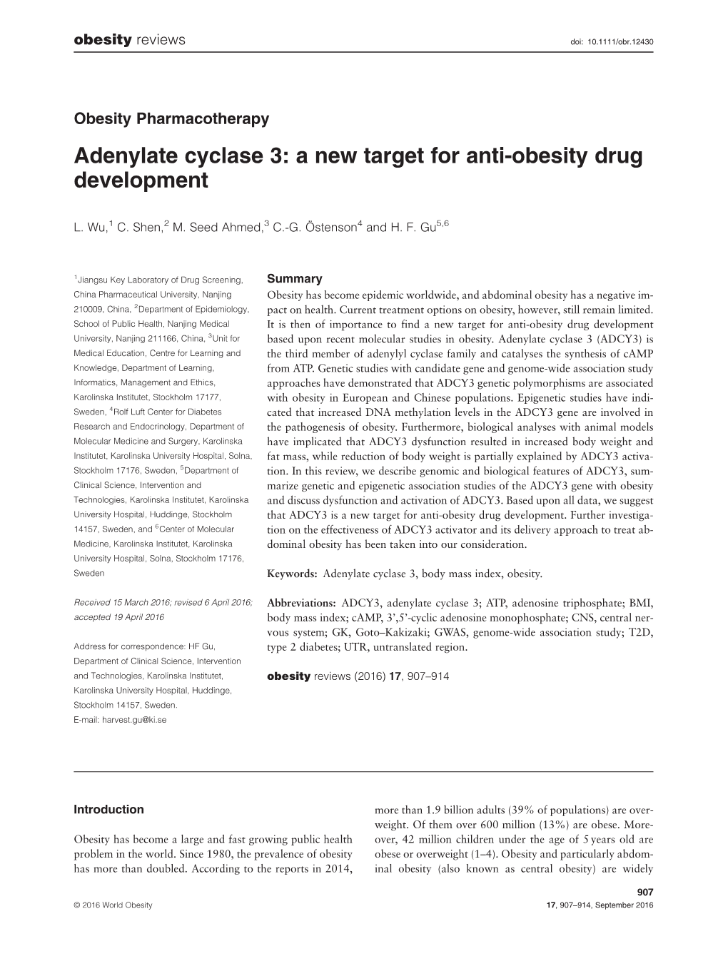 Adenylate Cyclase 3: a New Target for Anti‐Obesity Drug Development