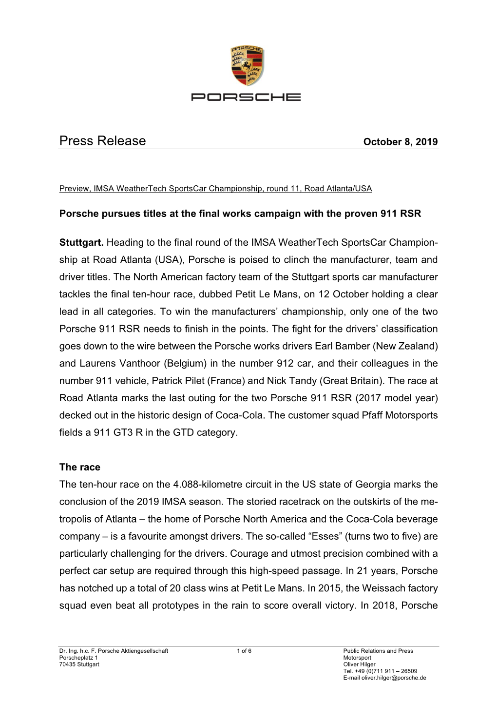 Press Release October 8, 2019