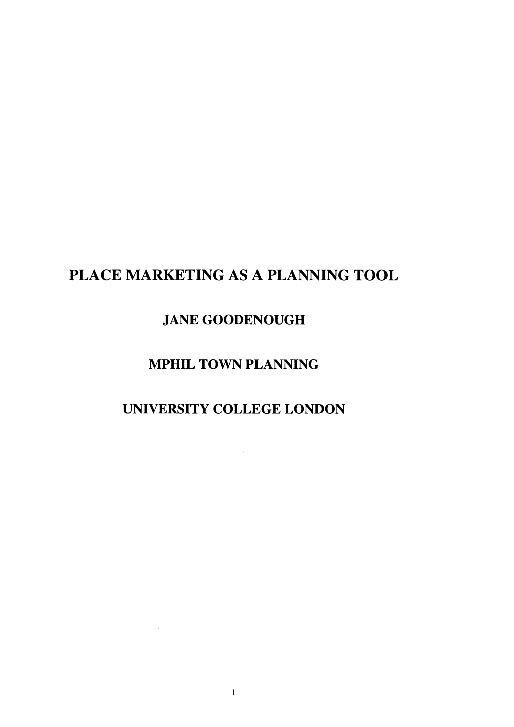 Place Marketing As a Planning Tool