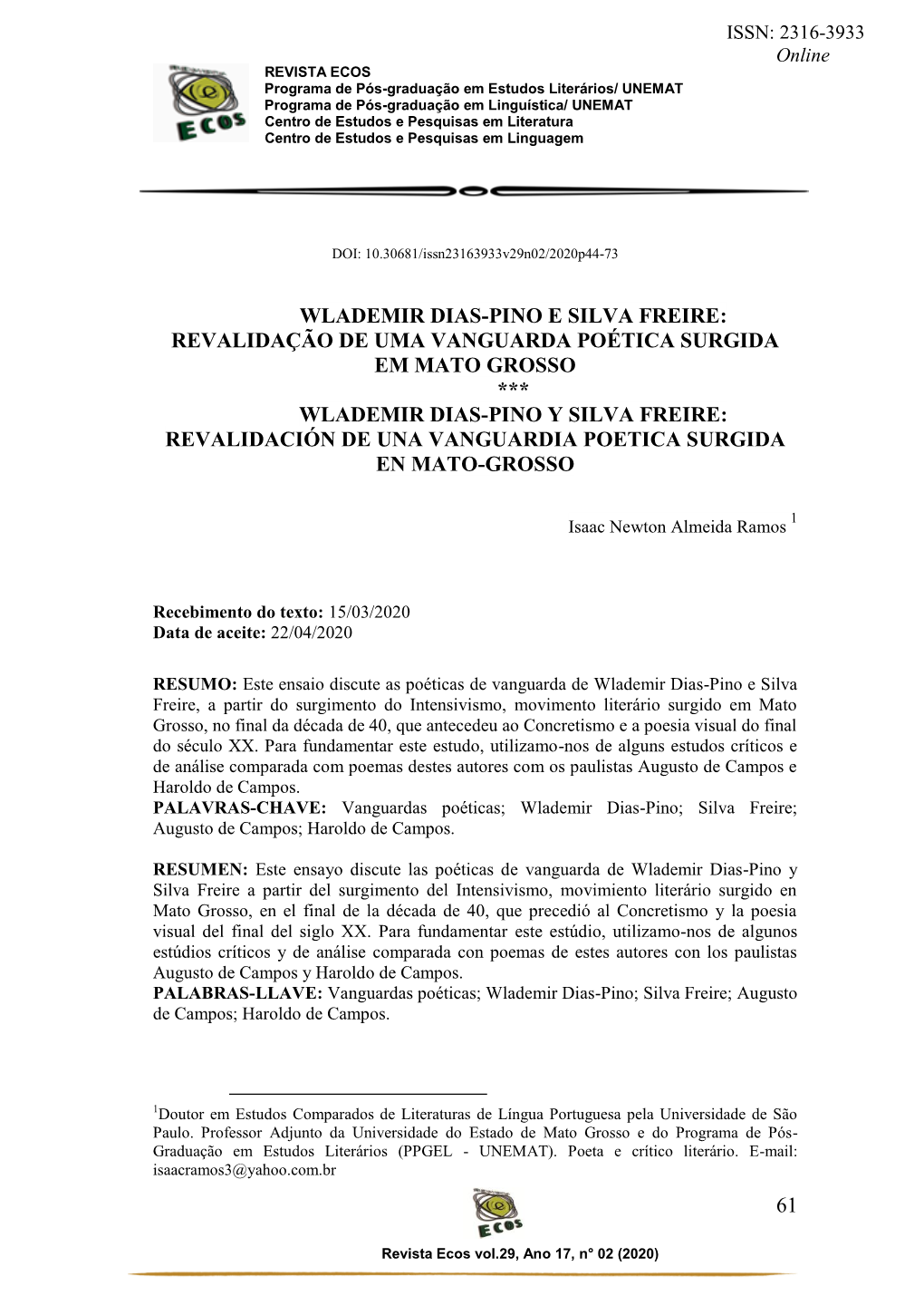 61 Wlademir Dias-Pino E Silva Freire: Revalidação De Uma