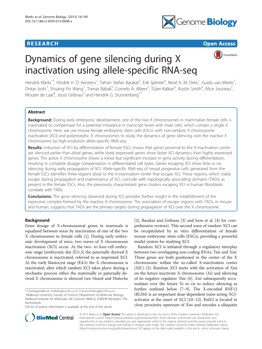 Dynamics of Gene Silencing During X Inactivation Using Allele-Specific RNA-Seq Hendrik Marks1*, Hindrik H