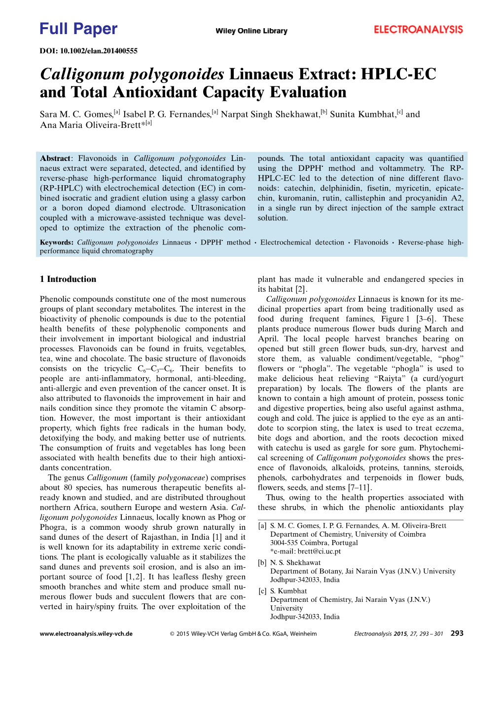 Calligonum Polygonoides Linnaeus Extract: HPLC-EC and Total Antioxidant Capacity Evaluation Sara M