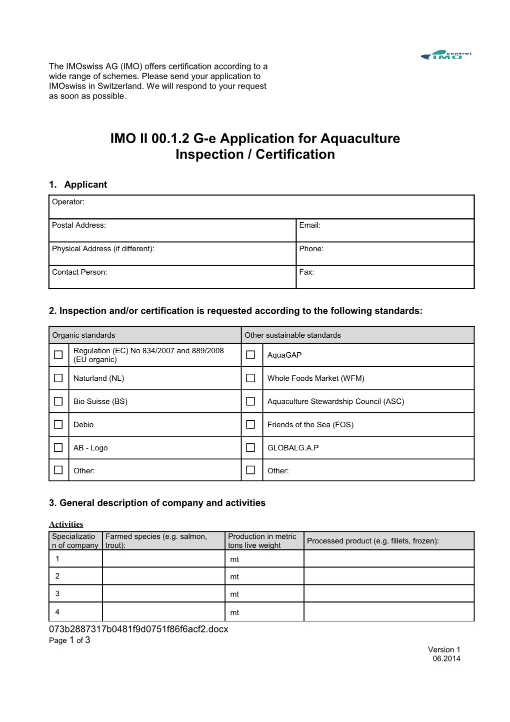 Application for Aquagap Certification