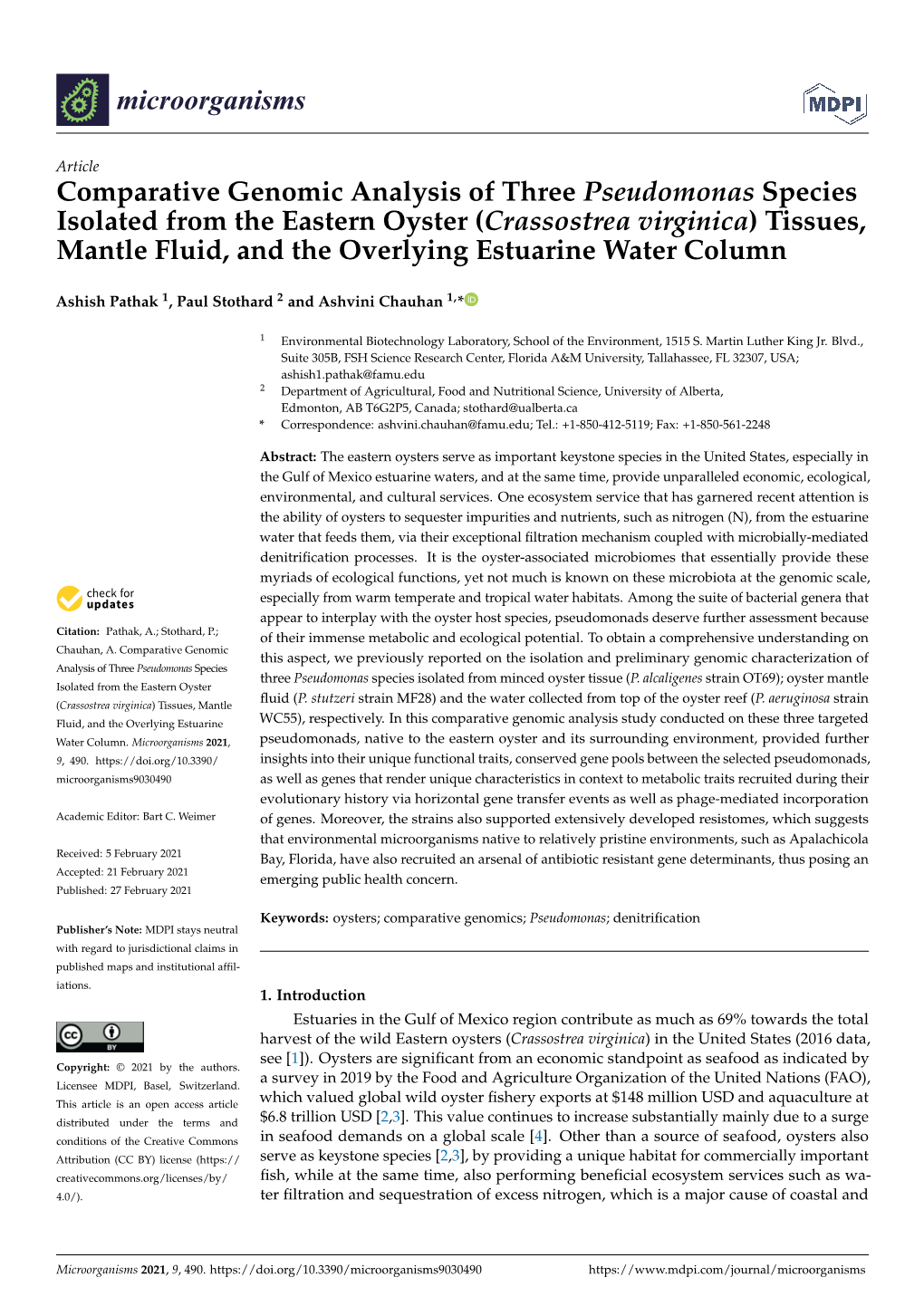 Comparative Genomic Analysis of Three Pseudomonas