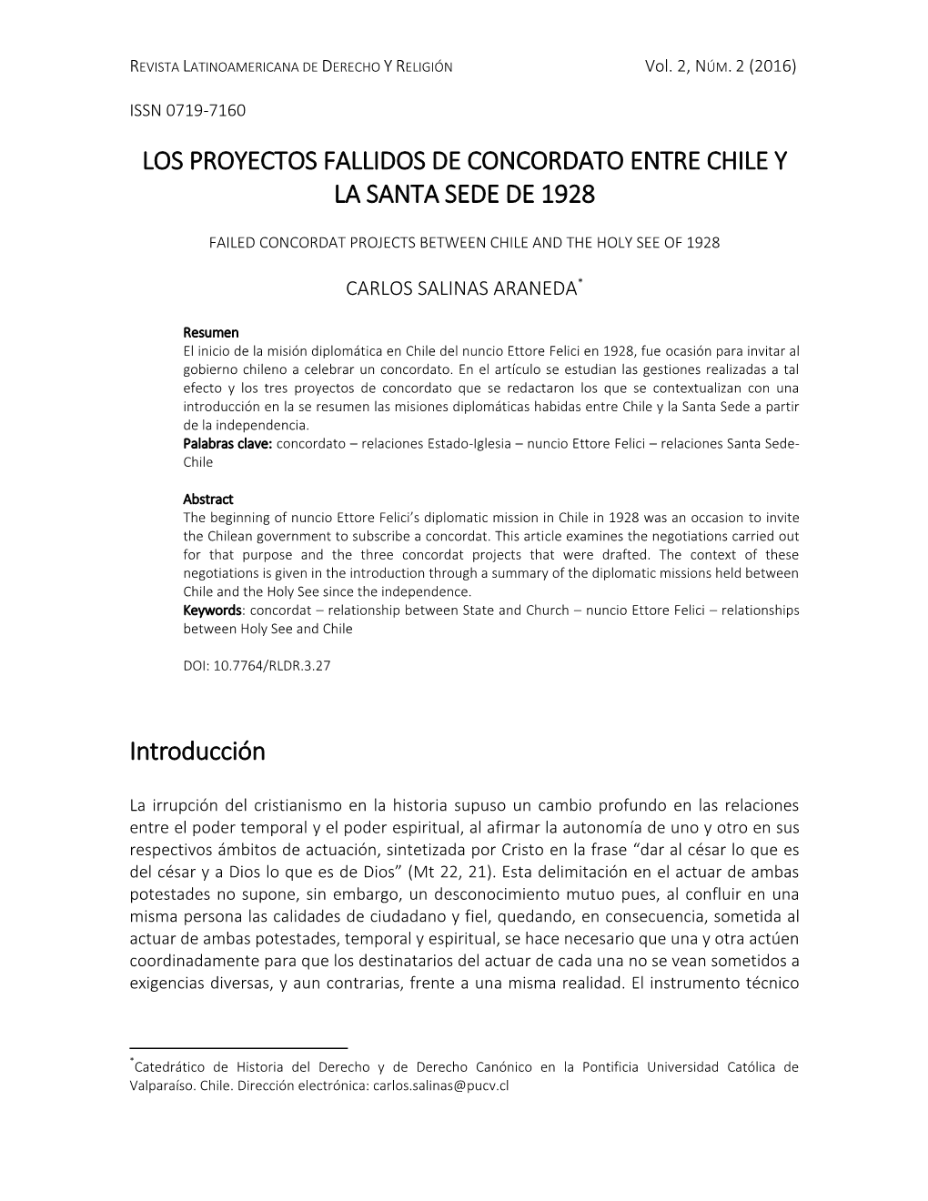 Los Proyectos Fallidos De Concordato Entre Chile Y La Santa Sede De 1928