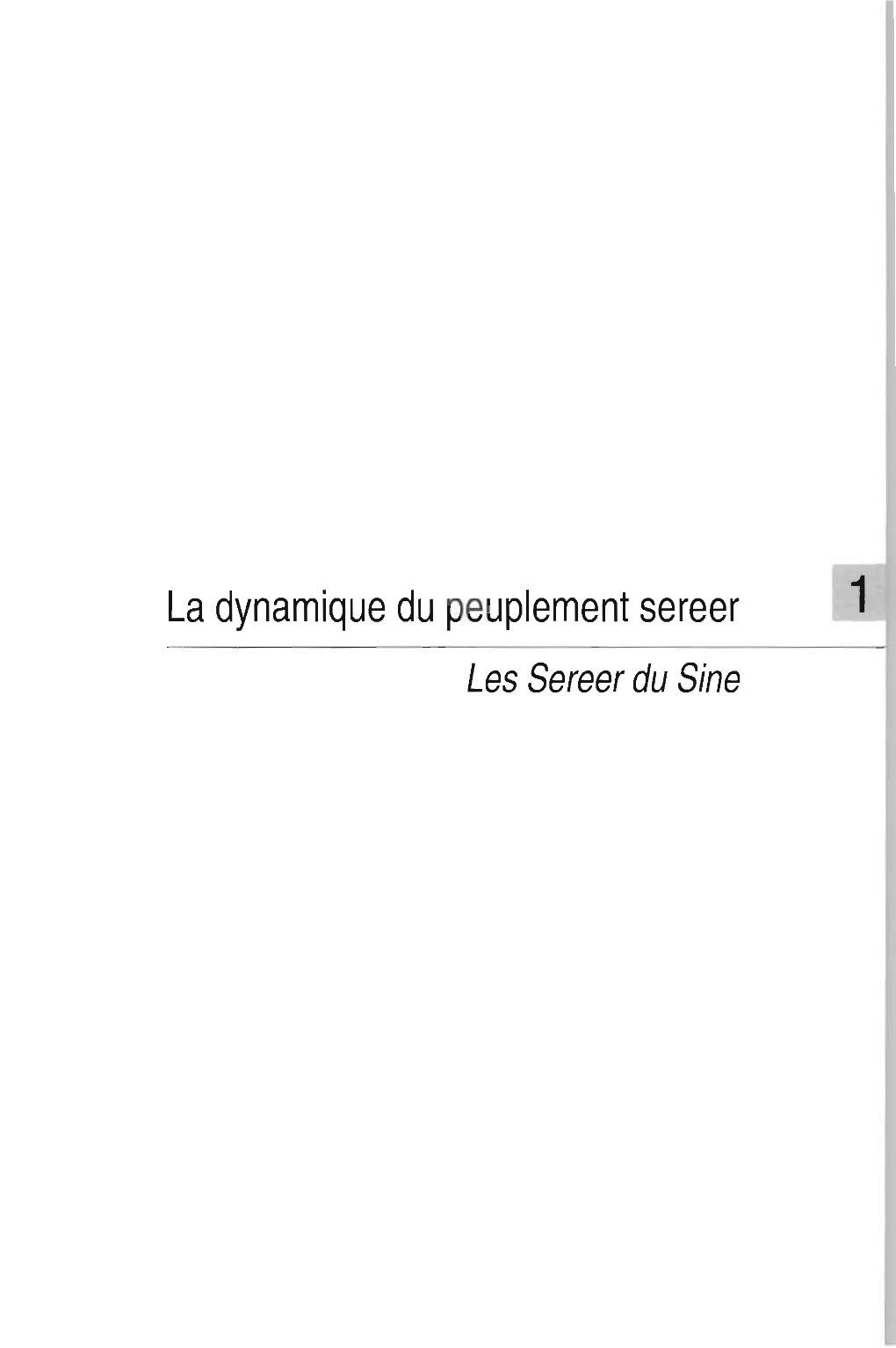 La Dynamique Du Peuplement Sereer : Les Sereer Du Sine