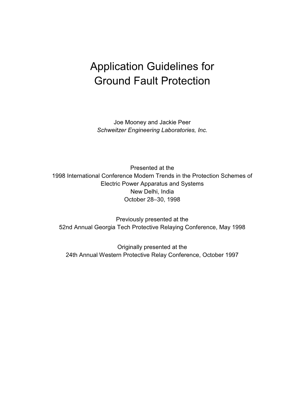 Application Guidelines for Ground Fault Protection