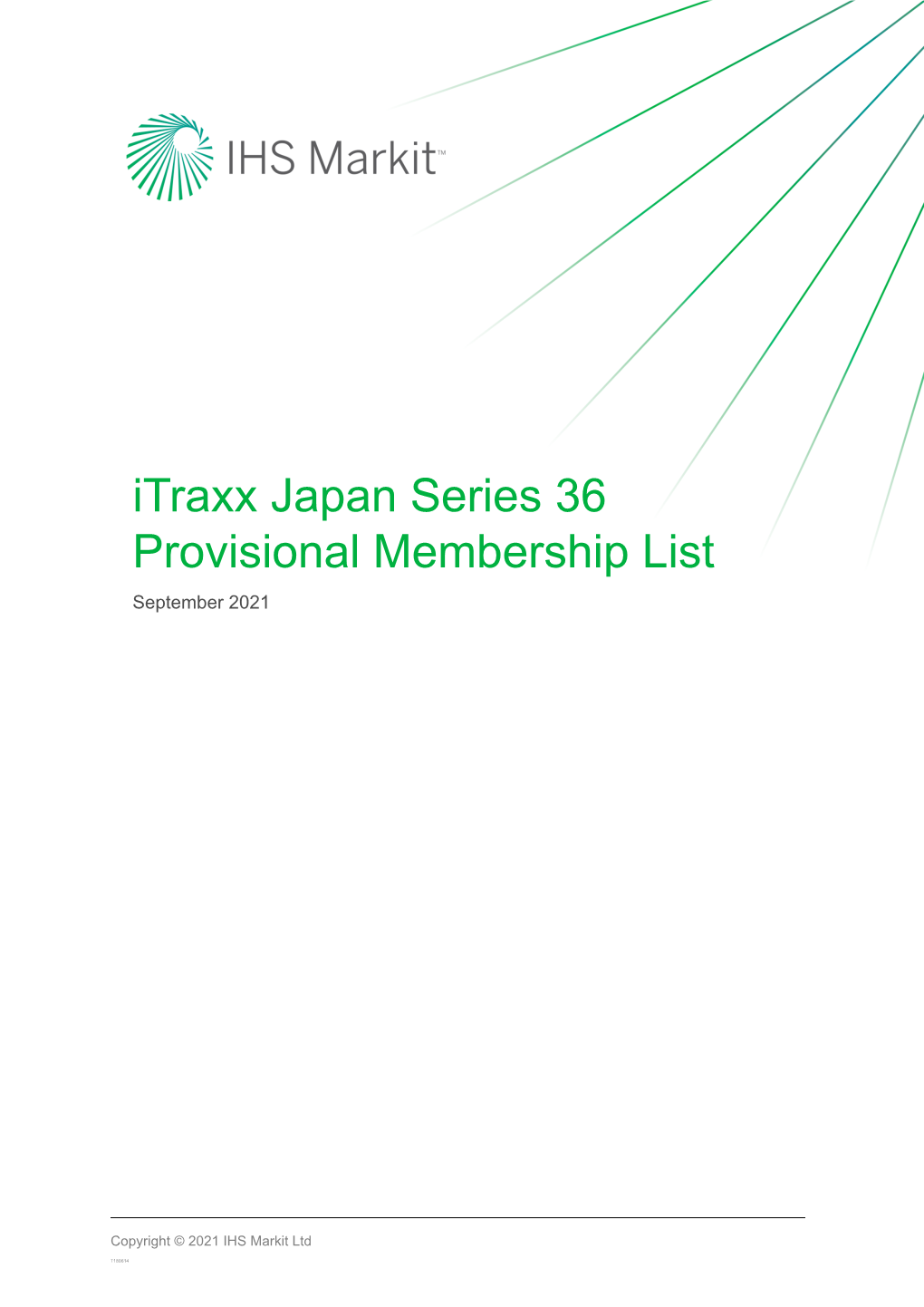 Itraxx Japan Series 36 Provisional Membership List September 2021