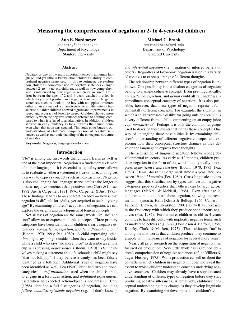 Measuring the Comprehension of Negation in 2- to 4-Year-Old Children Ann E