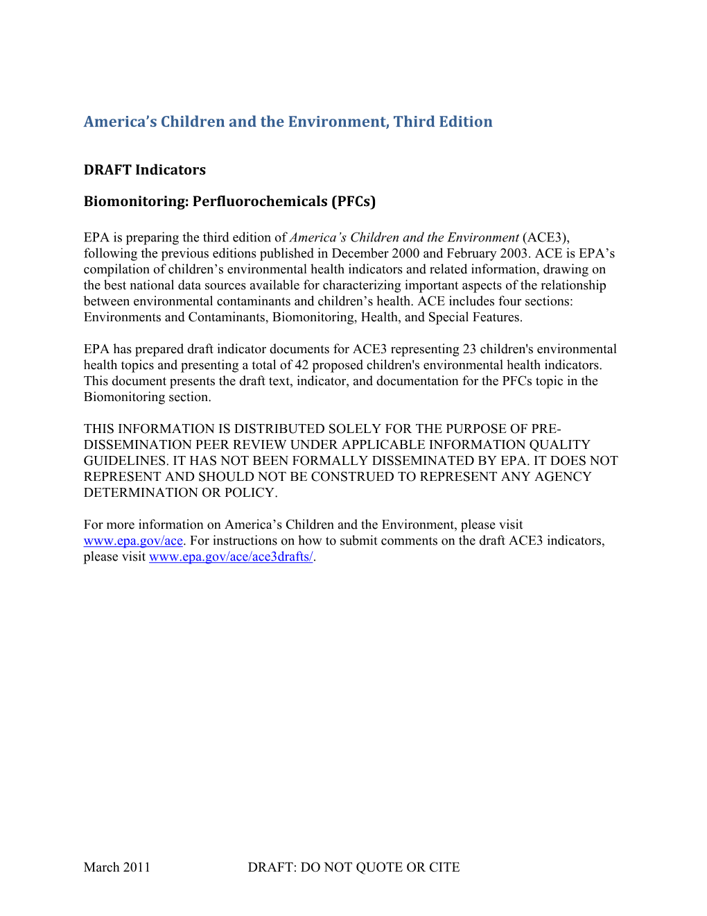 DRAFT Indicators Biomonitoring: Perfluorochemicals (Pfcs)