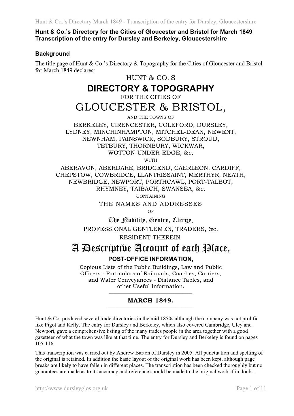 GLOUCESTER & BRISTOL, a Descriptive Account of Each Place