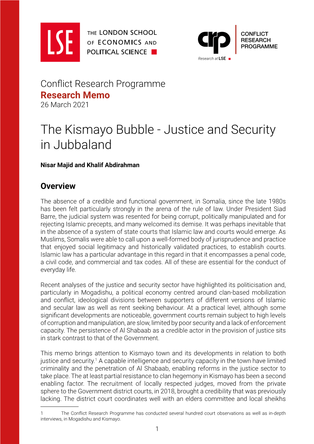 The Kismayo Bubble - Justice and Security in Jubbaland