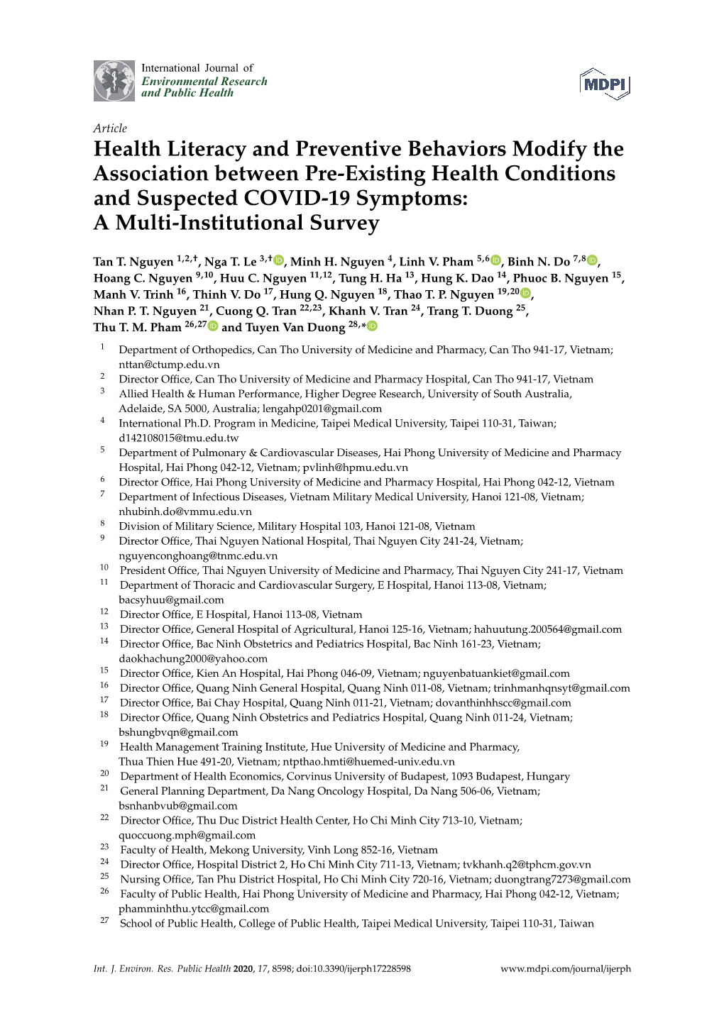 Health Literacy and Preventive Behaviors Modify the Association Between Pre-Existing Health Conditions and Suspected COVID-19 Symptoms: a Multi-Institutional Survey