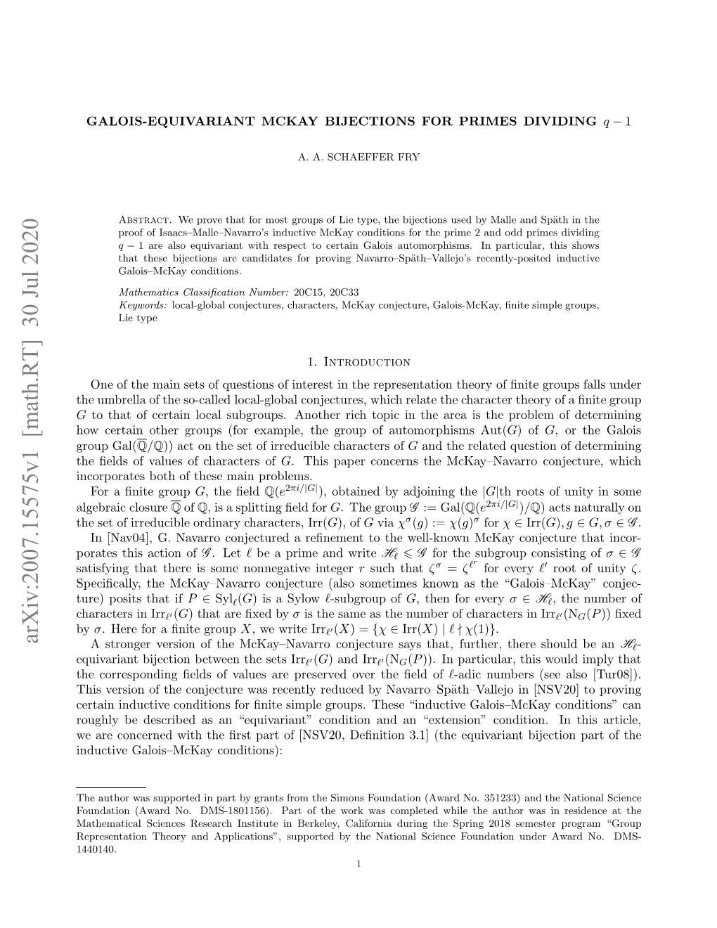 Galois-Equivariant Mckay Bijections for Primes Dividing $ Q-1$